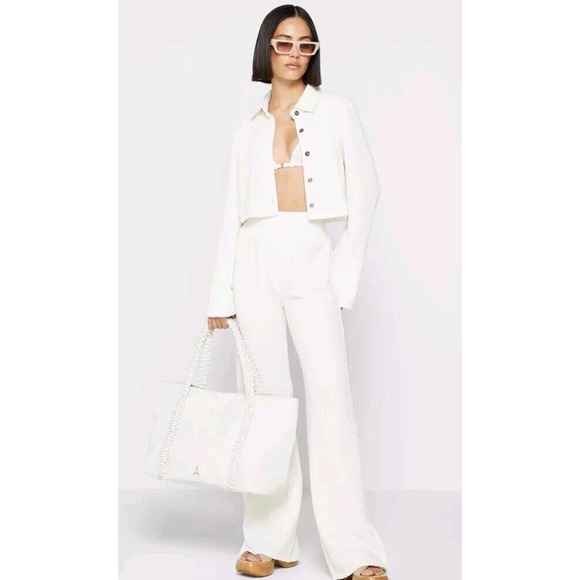 Maniere De Voir Handbags - Maniere De Voir Purse Tote Extra Large XL White Shoulder Bag Braided Staps New